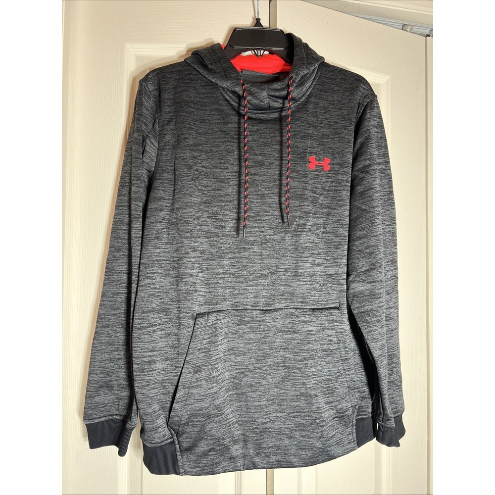 Under Armour Coldgear Hoodie Sweatshirt Heather Black Neon Orange MENS‎ Large